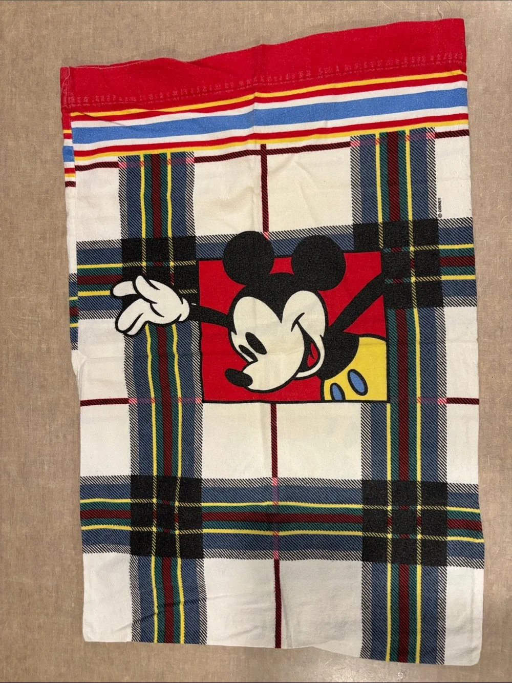 Vintage Flannel Mickey Mouse Plaid Flannel Flat sheet and pillowcase -363sku